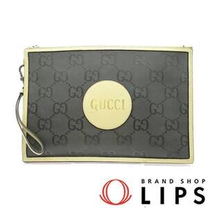Gucci Beige the Grid Clutch Bag GG Leather Gray Beige